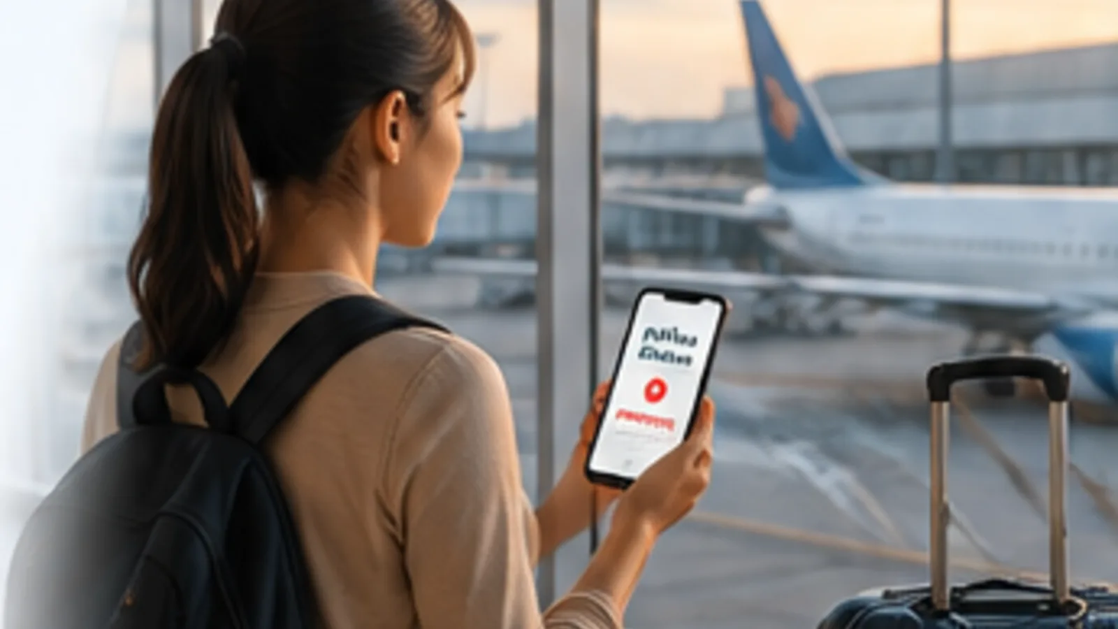 Traveller at an airport checking a pending Vietnam eVisa before a same-day flight