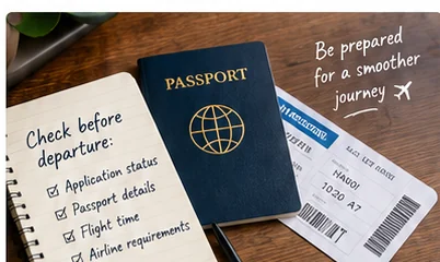 Passport boarding pass and travel documents checked before a Vietnam flight