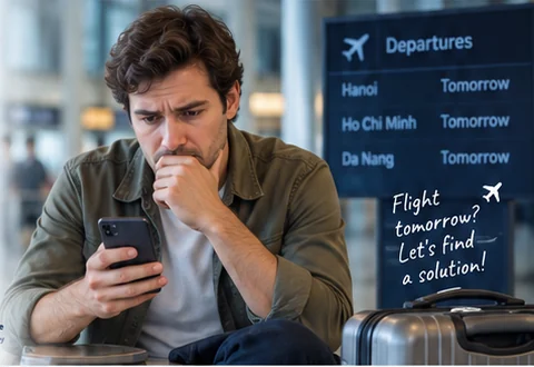 Traveller checking a pending Vietnam eVisa before a next-day flight