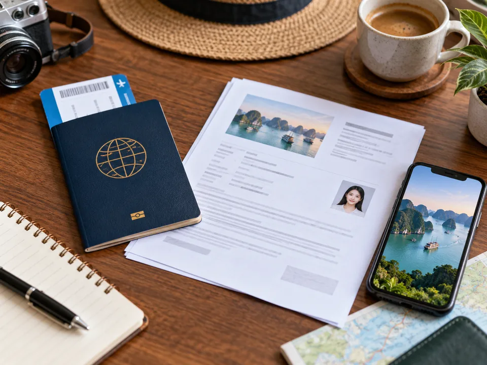 Vietnam travel documents, passport and application papers prepared for a still-processing eVisa