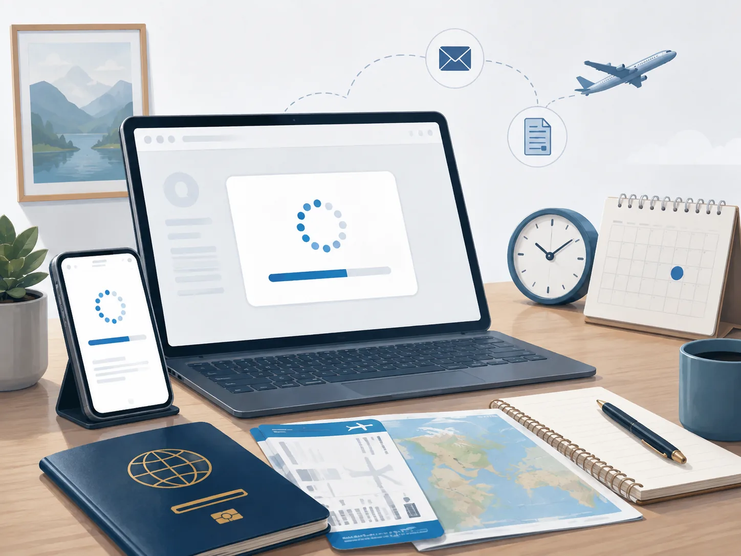 Vietnam eVisa application checklist with passport flight ticket calendar and pending status