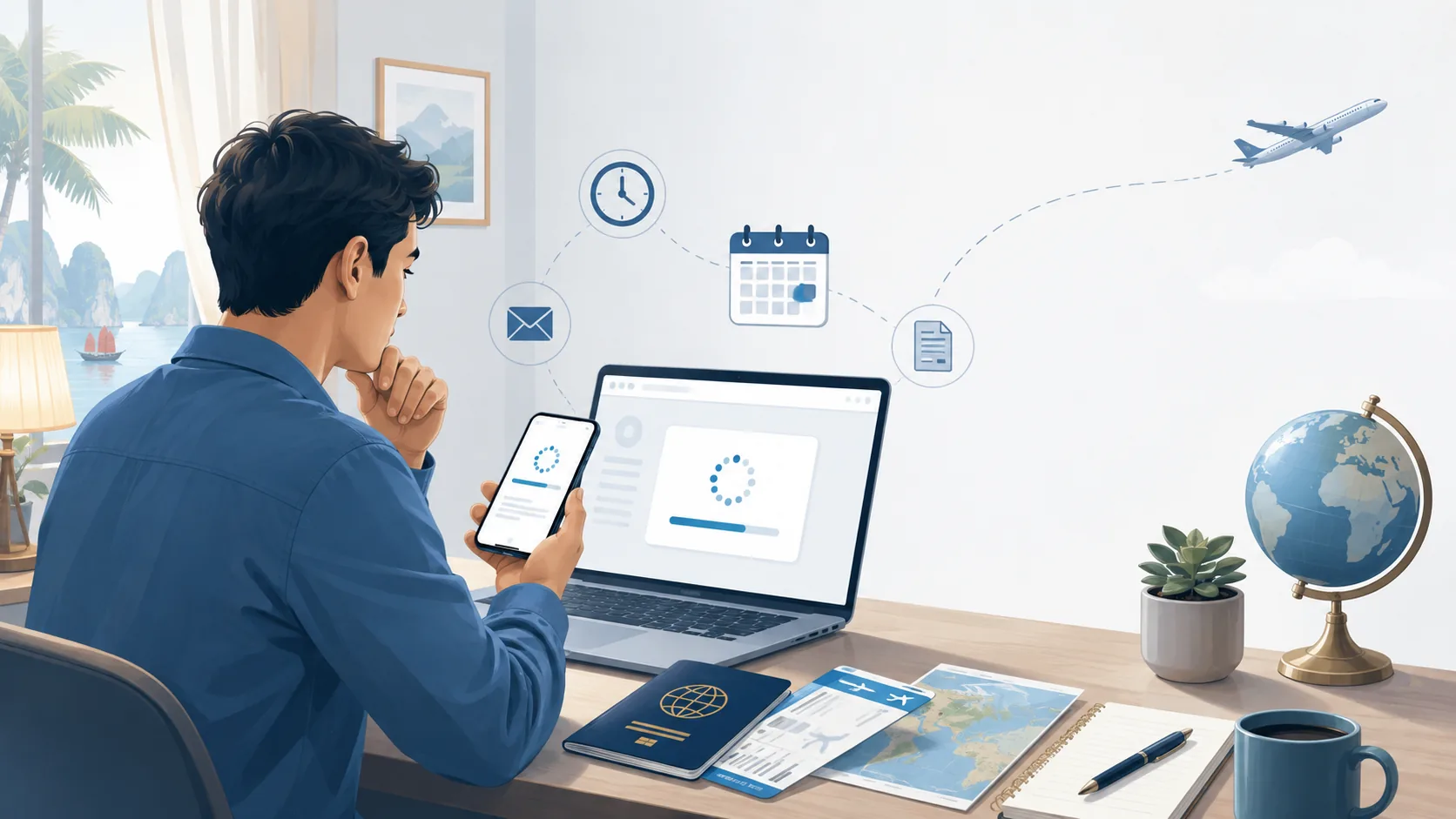 Traveller waiting for a Vietnam eVisa application result while checking flight timing
